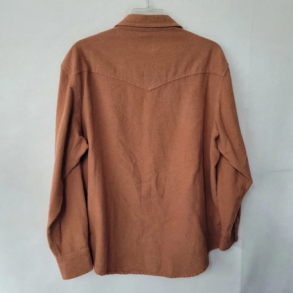 Work n Sport XL Western Flannel Shirt Mens Copper Brown Long Sleeve Snap Pockets